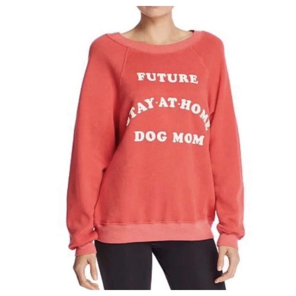 Wildfox Womens Future Stay At Home Dog Mom Sweatshirt Sz M Red Pullover Soft